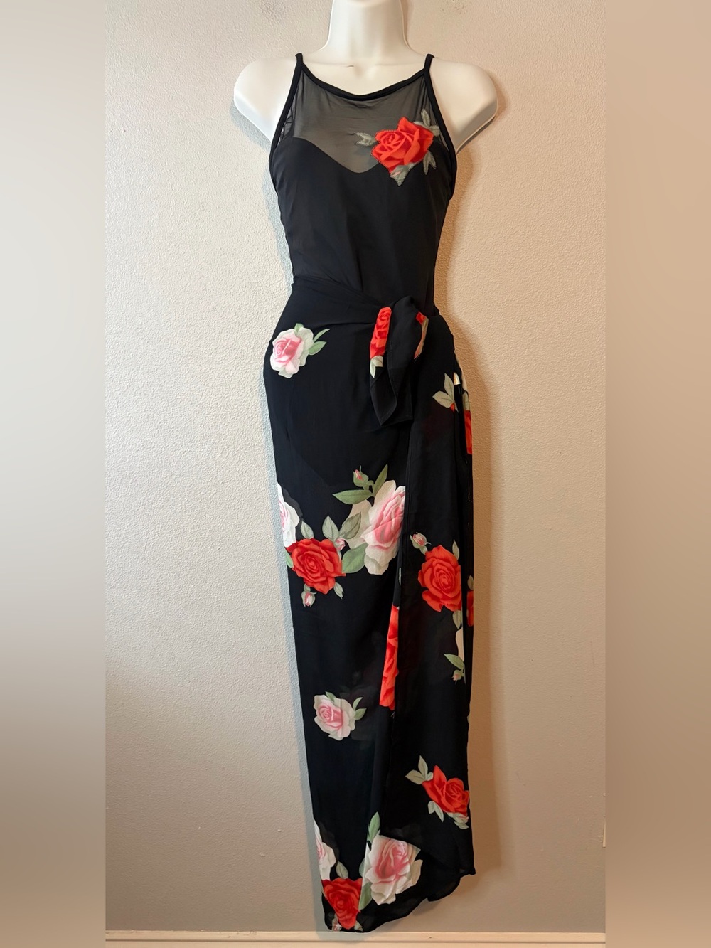 vintage Gottex one-piece black swimsuit and matching cover wrap sarong